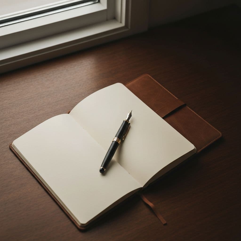 Fountain pen resting on an open notebook
